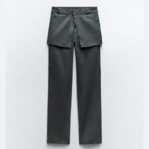 💚💙ZARA DUCK GREEN PANTS WITH ZIP SKIRT OVERLAY💚💙SZ XS -NWT